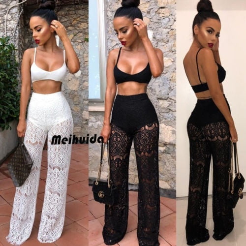 Cromoncent Womens Crop Top Pants Two Piece Sets Casual Long Rompers Jumpsuits 